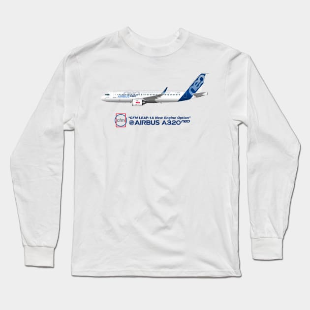 Illustration of Airbus A320 NEO F-WNEW Long Sleeve T-Shirt by SteveHClark